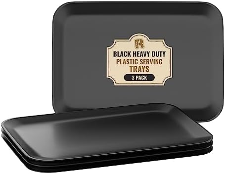 3 Pack Black Plastic Serving Trays for Party - Black Serving Tray 8 x 11 Inch - Heavy Duty Dessert Trays for Food - Rectangular Party Serving Trays for Entertaining