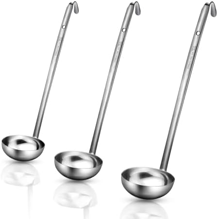 Meekoo 3 Pieces Stainless Steel Ladles with Pouring Rim Long Handle,8 Oz