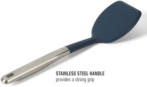 Calphalon Prime Solid Turner, Cooking Spatula, Kitchen Spatula, Stainless Steel Turner with Navy Silicone Head, Heat Resistant for Nonstick Cookware, Ergonomic Handle for Easy Turning