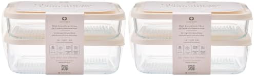 Glass Food Storage Containers with Lids — 8 Piece — 57.5 oz & 40.57 oz Glass with BPA-Free Leak Resistant Stackable Lids — Microwave, Oven & Dishwasher Safe — Ideal for Meal Prep & More Vanilla Mist