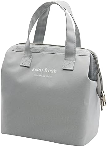 Mziart Insulated Lunch Bag Simple Cute Lunch Box for Women Men, Grey, Small