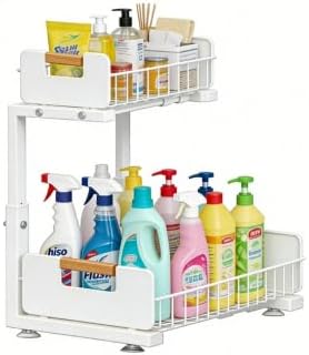 Delamu Under Sink Organizer Kitchen, 2-Tier Pull-Out Cabinet Shelf, 2-Pack