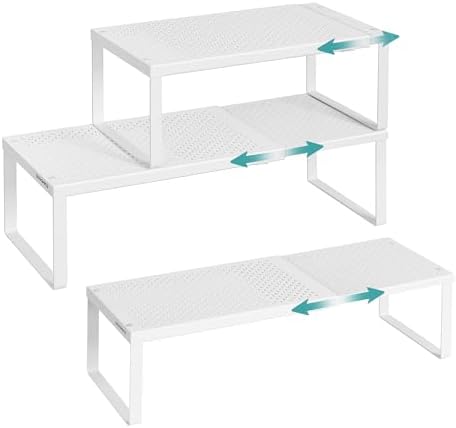 SONGMICS Spice Rack, Expandable Kitchen Countertop Shelf, Steel, Set of 3