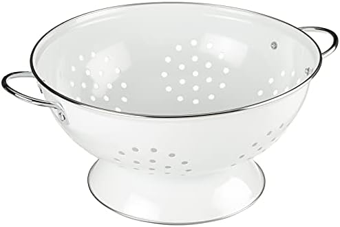 Reston Lloyd Calypso Basics Extra Large Enameled Colander with Solid Base, Strainer with Handles, for Pasta, Berries, Vegetables, Fruit, White ( 7 Quart, 224oz/ 6.6 L )