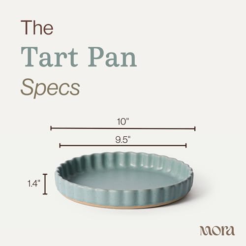 MORA Ceramic Tart Pan, 9.5 Inch Large Porcelain Baking Dish for Tarts, Quiche, Pie, Flan etc. Fluted Ruffled Edge, Oven, Microwave, Freezer, and Dishwasher safe - Great Gift For Bakers - Iris