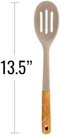 Beille 4pc Beech Wood and Silicone Cooking Spoon Set Kitchen Utensils Baking Supplies Home Essentials, Light Grey