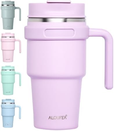 20 oz Insulated Travel Coffee Mug Tumbler with Handle and Straw