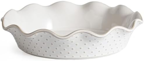 Ceramic Deep Pie Pan for Baking, 11 inch Porcelain Pie Plate for Apple Pie, Oven & Dishwasher Safe, Farmhouse Decor, 48 Ounce Deep Plate for Kitchen, Non-Stick Pie Dish, Embossed Diamond