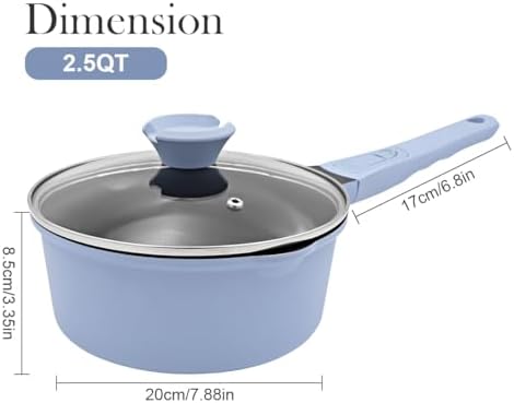 2.5 Qt Nonstick Sauce Pan with Lid, Sauce Pot with Pour Spout, Blue