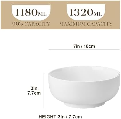 MALACASA Salad Soup Bowls Set of 2, 44 OZ White Ceramic Bowls