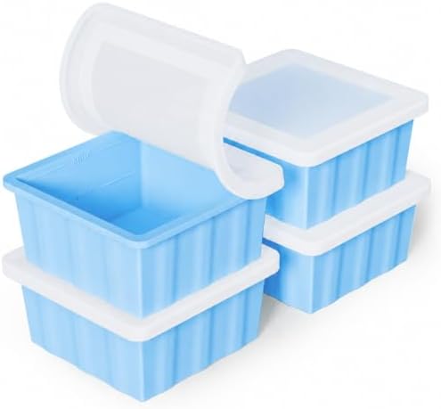 Silicone Freezer Tray for Soup Ice Cubes: 2-Cup Freezing Trays with Lid for Meal Prep - 4Pack Silicon Soup Portion Freeze Tray Make Stock Souped Ice Cube