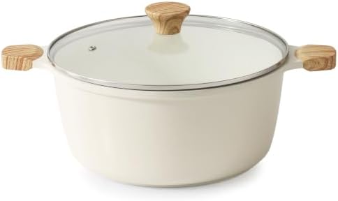 SENSARTE Ceramic Nonstick Stock Pot with Lid, 7 Quart, Creamy White