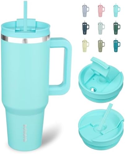 BJPKPK 40 oz Insulated Tumbler with Handle & Straw, Stainless Steel
