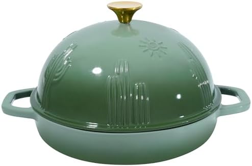Flavehc Bread Oven Cast Iron Bread Dutch Oven with Cloche Lid for Bread Baking Green Enameled Cast Iron Bread Oven with Dome Lid for Sourdough, 9.8 Inches
