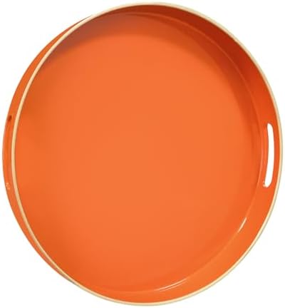 MAONAME 13" Orange Decorative Tray, Plastic Round Serving Tray with Handles