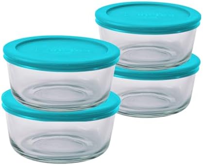 Anchor Hocking SnugFitTM Round Food Storage Containers with Lids (4-Piece, 4-cup, Teal, oven-safe)