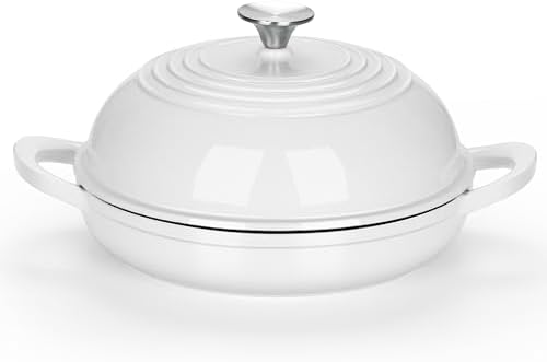 E-far Dutch Oven for Sourdough Bread Baking, 6 Qt Round Enameled Cast Iron Dutch Oven for Homemade Artisan Bread, Dome Lid & Shallow Base, Matte Black Interior & Durable, Oven-Safe to 500℉, White