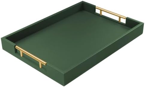 ATZYmolin 17"x12" Leather Serving Tray, Gold Handle Vanity Platter, Green