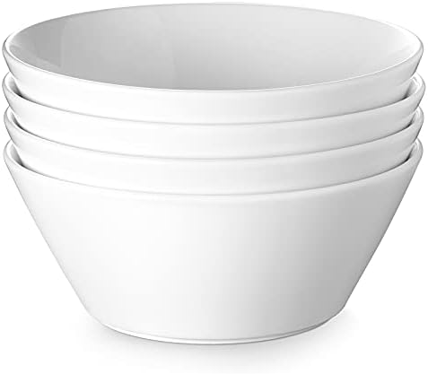 DOWAN Large Salad & Soup Bowls - 60 OZ Ceramic White Bowls for Ramen, Pho, Pasta, Fruit and Snacks - Set of 4, Microwave & Dishwasher Safe