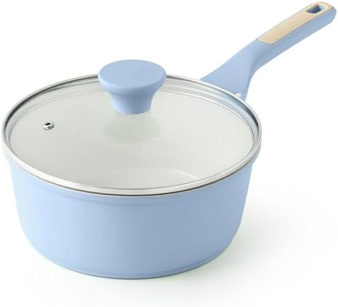 SENSARTE Ceramic Nonstick Saucepan with Lid 1.5 QT, PTFE/PFAS Free, Blue