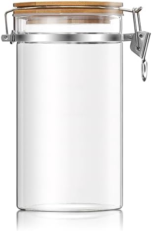 47 oz/1350ml Clear Glass Storage Canister with Airtight Bamboo Lid, Large Decorative Container Jar for Coffee Spice Candy Salt Tea Cookie Condiment Pepper Sugar Overnight Oatmeal Snacks