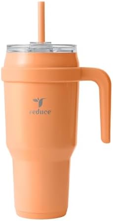 REDUCE 40 oz Stainless Steel Tumbler with Handle - Dual-Wall Vacuum Insulated Travel Mug, Sweat-Proof Lid & Reusable Straw - Keeps Drinks Cold for 24 Hrs, Fits Cupholders, Dishwasher Safe - Papaya