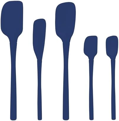 Tovolo Flex Core 5 Piece Silicone Spatula Set Heat Resistant All Silicone Utensils Include Non Stick Spatula Spoonula Jar Scraper, Dishwasher Safe BPA Free Spatulas for Baking Mixing, Deep Indigo