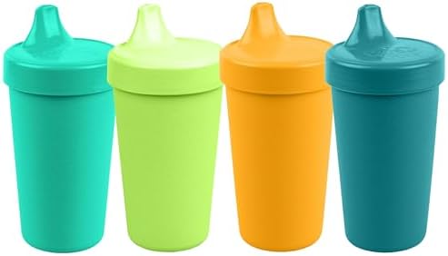 Re-Play Spill-Proof Sippy Cups for Toddlers - Kids Reusable 10 Oz Set of 4, Dishwasher & Microwave Safe, Made in USA, Aqua, Lime, Yellow, Teal