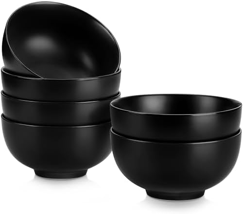 MALACASA 26 Oz Black Ceramic Bowls Set of 6,Cereal & Soup Bowl for Kitchen