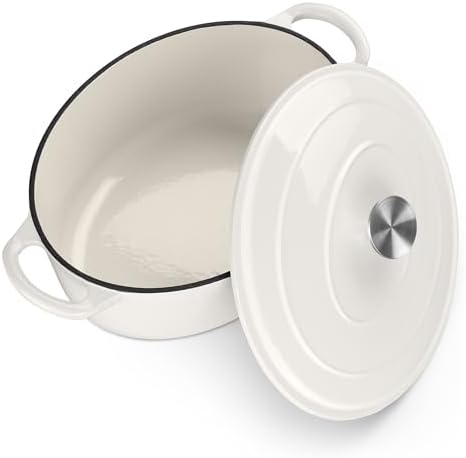 TeamFar Oval Dutch Oven, 5qt Enameled Cast Iron Dutch Oven Pot with Lid