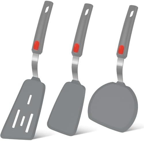 Beijiyi Silicone Spatula Turner Set of 3, 600°F Heat Resistant (Gray)