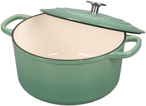 EDGING CASTING Enameled Cast Iron Dutch Oven with Sourdough Bread Baking Kit, Bread Dutch Oven with Lid, Includes Proofing Basket & Baking Tools, 5qt, Sage Green