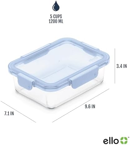 Ello Color Lock 5 Cup Glass Meal Prep Containers & Lids, 5 Pack,Purple Rain