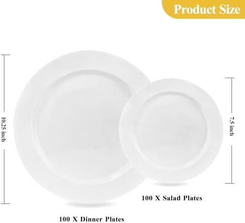 Goodluck 200PCS White Plastic Plates, Heavy Duty Disposable Plates