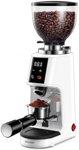 SHARDOR 64mm Flat Burr Coffee Grinder, 100 Settings, Anti-Static, White