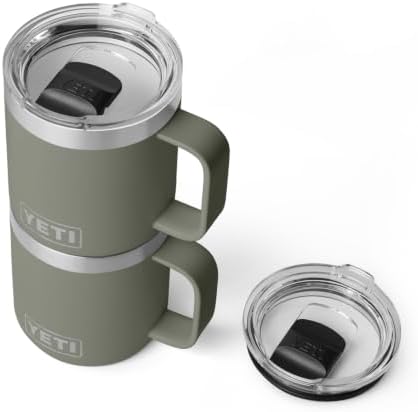 YETI Rambler 10 oz Ceramic Lined Stackable Mug, Vacuum Insulated, Stainless Steel with MagSlider Lid, Pampa Green