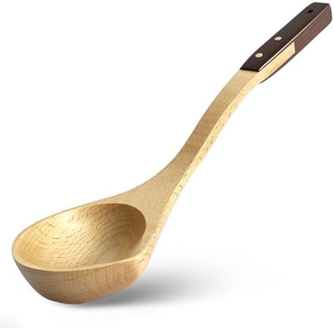 Wooden Soup Ladle, Beech & Walnut Handle Kitchen Utensil for Serving