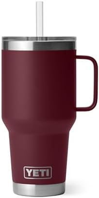 YETI Rambler 35 oz Tumbler with Handle and Straw Lid, Travel Mug Water Tumbler, Vacuum Insulated Cup with Handle, Stainless Steel, Wild Vine Red