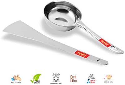 Sumeet Stainless Steel Perfect Dosa Making Spoon/Ladle Set of 2 Pcs (1 Turner, 1 Short Pour Ladle with Flat Base)