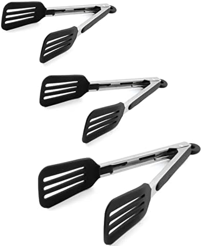 3 PCS Stainless Steel & Silicone Cooking Tongs Set (7", 9", 12")