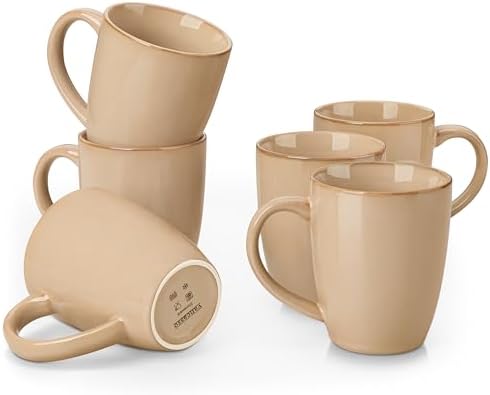 vancasso PLAYA Ceramic Coffee Mug Set of 6, 16 Oz Tea Cups with Handle for Latte, Tea, Cappuccino, Milk, Cocoa, Microwave&Dishwasher Safe, Brown