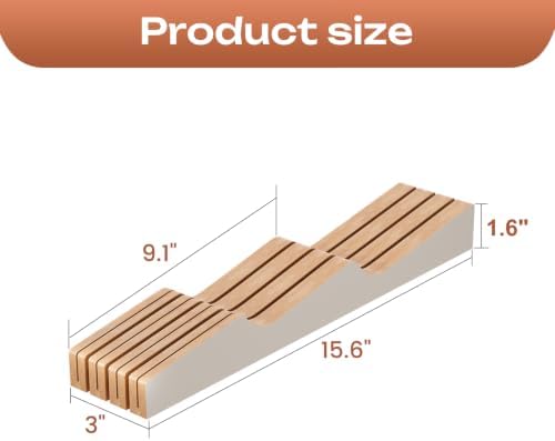 In-Drawer Knife Block Organizer - Bamboo Wood Drawer Knife Organizer-Protecting Knife Organizer Block (Not Included) (White, 7 Knives Dock)