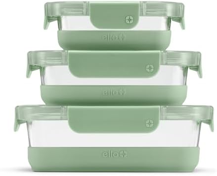 Ello Duraglass Refresh Mixed Meal Prep Set 6Pc, 3 Pack - Glass Food Storage Container with Silicone Boot and Airtight BPA-Free Plastic Lids, Dishwasher, Microwave and Freezer Safe, Cactus