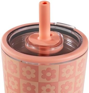 HydroJug Everyday Tumbler 14 oz, Ceramic-Lined Straw Cup, Daisy Checkers