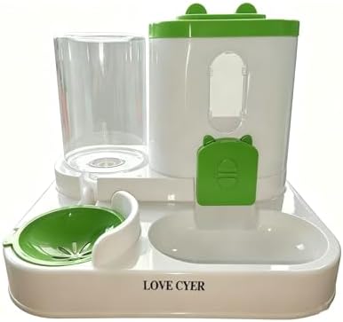 2-in-1 Automatic Pet Feeder, 1600ml Food Dispenser with 800ml Water Dispenser for Cats and Dogs, Travel at Home (Green)