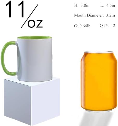 ABBSH Ceramic Sublimation Mugs, 11oz, 12Pack, Assorted Colors, Microwave Safe, Dishwasher Safe