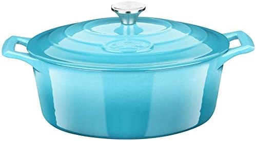 La Cuisine Enameled Cast Iron Oval Dutch Oven Casserole Pot with Lid 6.75 QT Internal Matte Black Enamel Coating for bread baking For GlassTop Oven-Safe 550°F/276°C 2-ToneTeal