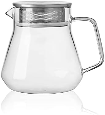 CNGLASS Small Glass Teapot with Stainless Steel Filter Lid,15oz(450ml) Glear Tea Kettle Stovetop Safe,Borosilicate Glass Tea Pots for Blooming and Loose Leaf Tea