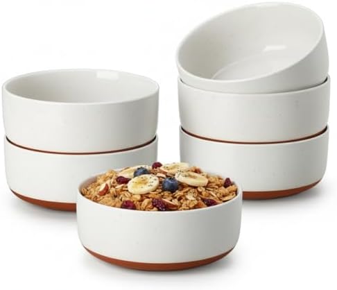 MALACASA Cereal Bowls Set of 6,24 OZ Ceramic Bowls for Kitchen,Khaki White