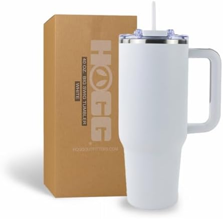 Hogg Big Swig 40oz Tumbler with Handle and Straw - White, 40 oz Tumbler, Insulated Cup with Handle, 40oz Water Bottle with Straw, Thermal Cups, Leak Proof Lid, Travel Mugs, Stainless Steel